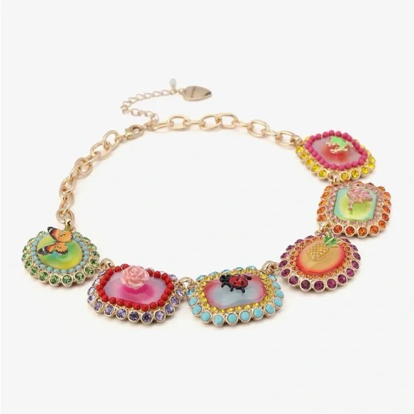 Betsey Johnson Backyard Stone Bib Collar Necklace, Ladybug & Pineapple Earrings - Picture 2 of 9